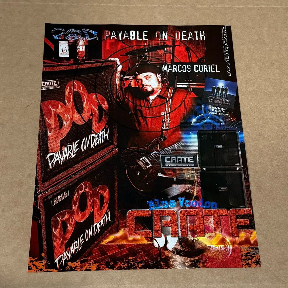 Marcos Curiel of P.O.D. - Payable on Death - Crate Amps - 2002 Print Ad